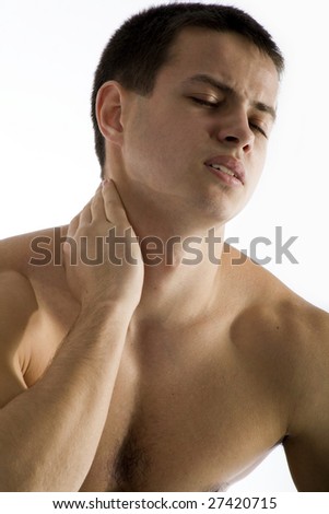 Sporty Man Holding Pain Neck on White Background - stock photo - stock-photo-sporty-man-holding-pain-neck-on-white-background-27420715