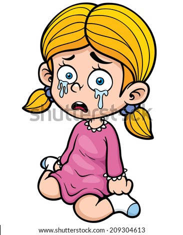 Vector illustration of Cartoon girl crying - stock vector
