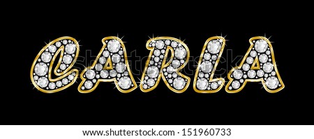 The name CARLA made of a shiny diamonds style font, brilliant gem stone ...