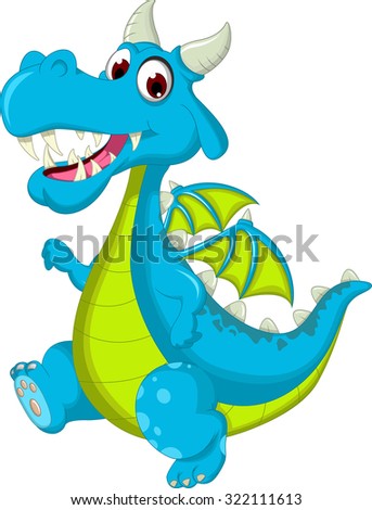 blue dragon cartoon walking - stock vector