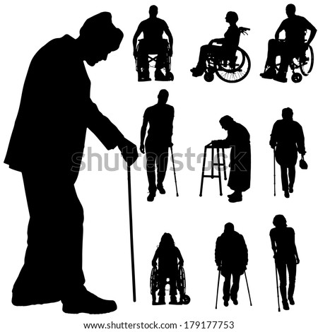 Vector silhouette of disabled people on a white background. - stock vector