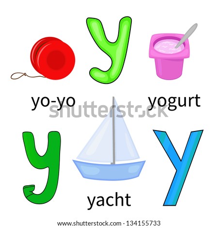 cartoon alphabet for children, letter y and objects isolated on white ...