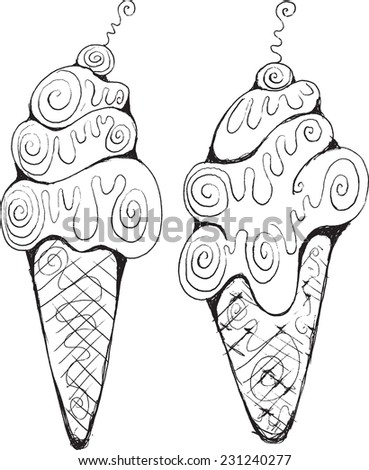 Funky hand drawn ice cream cone sketches - stock vector