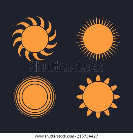 Abstract sun icons collection. Isolated on black background. Vector ...