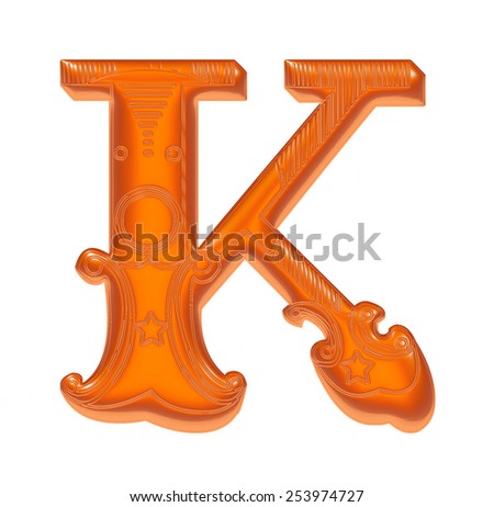 3D Orange Decorative letter shape. Font K on isolated white background ...