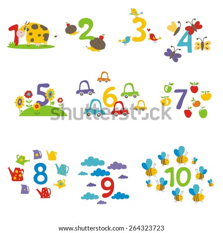 Learn to count numbers funny cartoon - stock vector