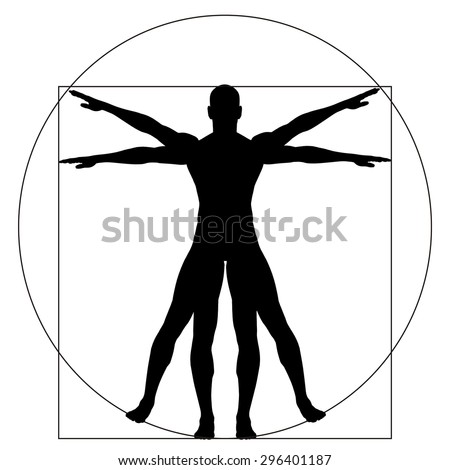 Vitruvian human or man as a concept, metaphor conceptual 3d proportion ...