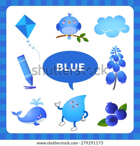 Learn The Color Blue - things that are blue color - stock vector