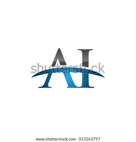 AI initial company blue swoosh logo - stock vector