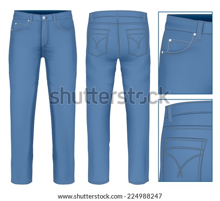 Men's jeans (front, back views). Photo-realistic vector illustration ...