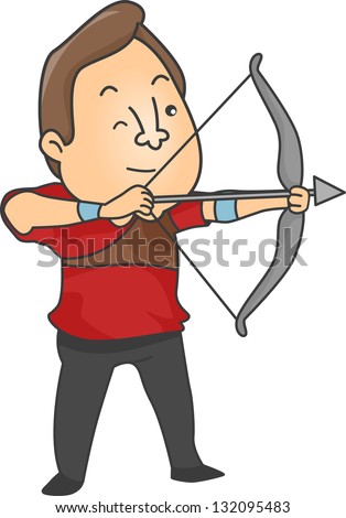 Illustration of Male Archer aiming a bow and arrow - stock vector