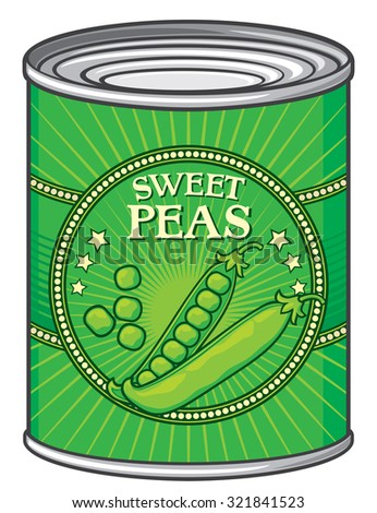 tin of green peas (can of sweet peas) - stock vector