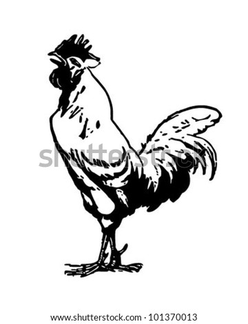 Crowing Rooster - Retro Clipart Illustration - stock vector