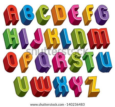 3d font, vector colorful letters, geometric dimensional alphabet made ...