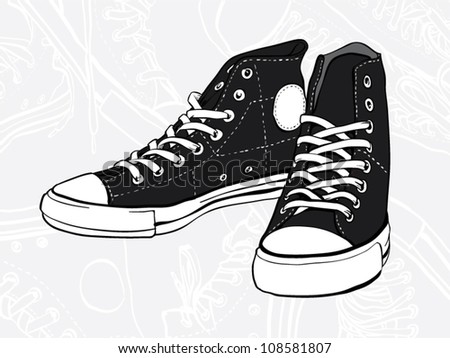Classic black and white pair of sneakers - stock vector