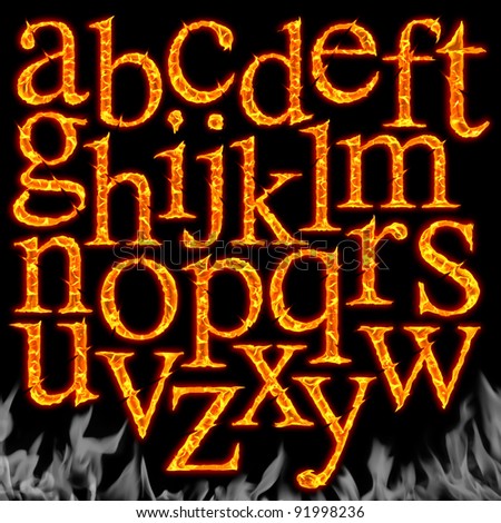 Set of Fiery letters isolated on a black background - stock photo