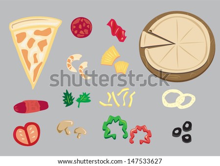 Parts of a Pizza Vector. Editable - stock vector