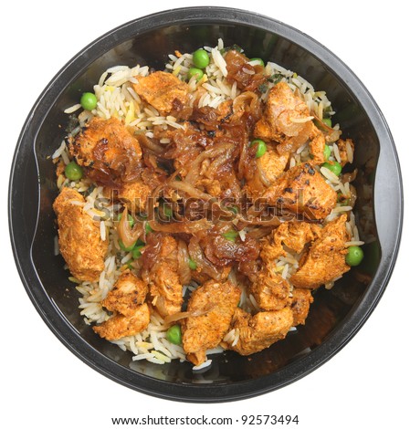 Indian chicken tikka biriyani convenience meal - stock photo
