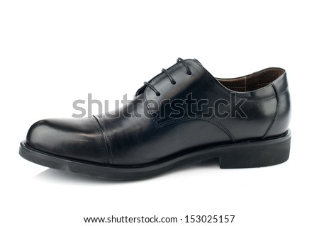 Black man leather shoe with shoelaces on white background - stock photo