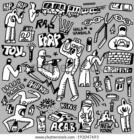 rap,hip hop ,graffiti - doodles set - stock vector