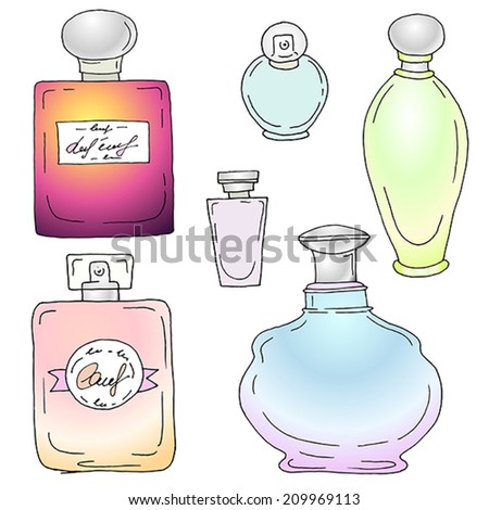 Perfume bottles - vector set of hand drawn sketch style illustration ...
