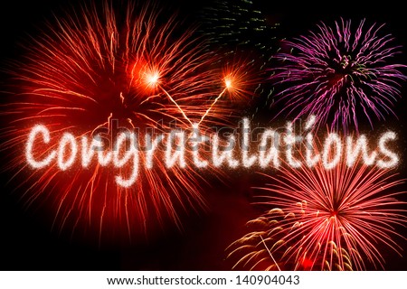 Congratulations Word With Fireworks - stock photo