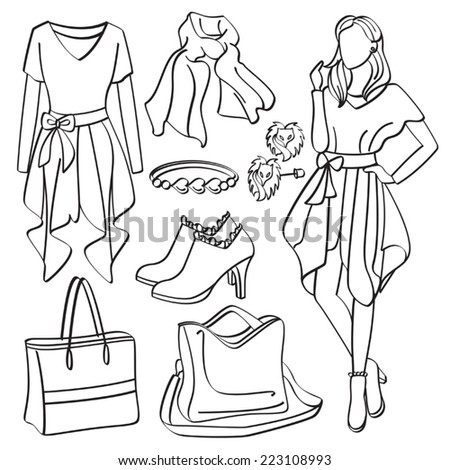 Women wear clothing line drawing vector goods Free Vector / 4Vector